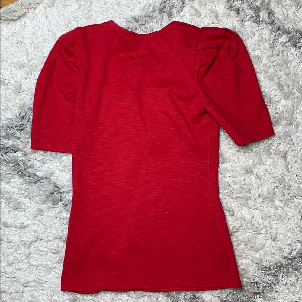 NWT Free People Red Knit Top Puff Sleeve - Picture 4 of 4
